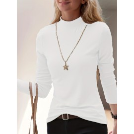 Plus Size - Plus Size - Women'S Plus Size Casual High Neck Long Sleeve Top Set - 3pcs, Solid Color, Medium Stretch, Vacation Style, Fall/Winter Collection, Casual Attire|Vacation Style|Stretchy Fabric