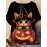 [Halloween] Plus Size, Women's 3D Halloween Cat & Jack-O'-Lantern Print T-Shirt - Cute Kitten in Witch Hat & Pumpkin Design, Soft Round Neck Short Sleeve Top, Machine Washable All-Season Comfort for Fall Parties & Casual Attire (Black)