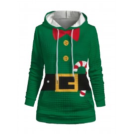 Plus Size - Women'S Festive Christmas Hoodie - Cozy Long Sleeve Pullover with Santa & Candy Cane Design, Green, Casual Holiday Sweatshirt for Cold Weather, Christmas Clothes
