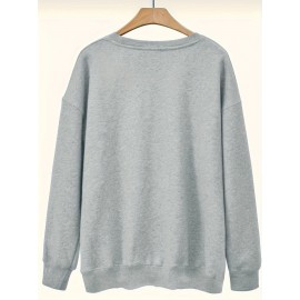 [Polyester Floral Grandma Sweatshirt] Polyester 100% Floral Grandma Graphic Pullover Sweatshirt - Plus Size, Crew Neck, Slight Stretch, Casual Sportswear for Fall/Winter - 260g/m²