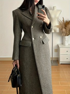 [Double Row Button Windbreaker Jacket] Temperament Double Row Button Long Windbreaker Jacket