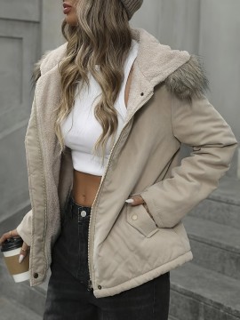 Women'S Winter Warm Hooded Jacket with Pockets - Casual Long Sleeve Coat, Solid Color, Non-Stretch Fabric, Regular Fit for Everyday Comfort, Winter Coats, Cold Weather Apparel, Durable Warmth, Functional Design, Quality Stitching, Cold Climate Wear