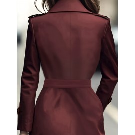 [Elegant Trench Coat] Elegant British Trench Coat | Women's Long Windbreaker with Belt, Non-Stretchy Formal & Everyday Outerwear, Machine Washable Fall Winter Coat in Burgundy/Red/Black - Special Line Collection