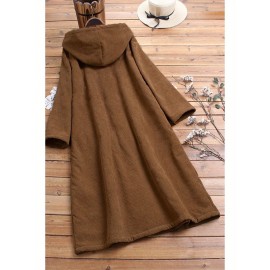 Women'S Elegant Fleece-Lined Mid-Length Coat - Loose Fit Long Sleeve with Button Front, Solid Color Brown, Perfect for Fall/Winter, Cozy Outerwear | Buttondown Coat | Placket Closure
