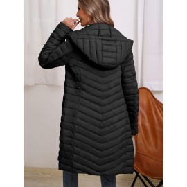 Women'S Lightweight Long Winter Coat - Warm Padded Zipper Front, Elegant Solid Color, Regular Fit Long Sleeve Coat for Daily Casual Comfort & Formal Occasions, Winter Coats, Seasonal Fashion, Sophisticated Style, Cozy Fabric