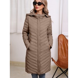 Women'S Lightweight Long Winter Coat - Warm Padded Zipper Front, Elegant Solid Color, Regular Fit Long Sleeve Coat for Daily Casual Comfort & Formal Occasions, Winter Coats, Seasonal Fashion, Sophisticated Style, Cozy Fabric