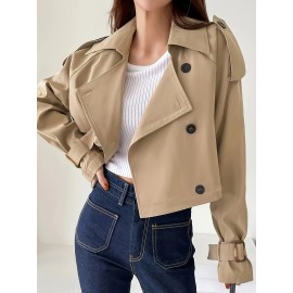 [Elegant Beige Trench Coat] Chic Elegant Beige Trench Coat for Women | Long Sleeve Button-Up Jacket with Pockets, Stylish Outerwear for Spring & Fall, Casual or Office Wear