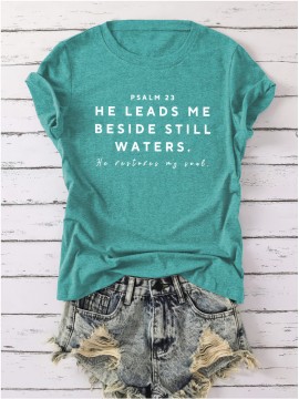 Women's Turquoise Christian Faith T-Shirt with Psalm 23 