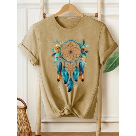 [Dreamcatcher T-Shirt] Bohemian Dreamcatcher Women's T-Shirt | Casual Loose Fit Round Neck Short Sleeve Top, Breathable Machine-Washable Fabric for Summer Vacation & Casual Attire, Multi-Color Options S-XXL