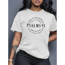 Calvin Women'S Graphic T-Shirt - Psalms 91:11 Inspirational Bible Verse Print, Soft Stretch Round Neck Tee, Breathable Casual & Athletic Wear for Everyday Comfort, All-Season Black Top, Comfortable Clothing | Motivational Apparel | Soft Fabric Tee