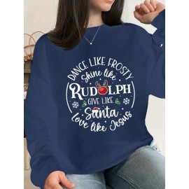 Plus Size Christmas Santa Print Sweatshirt, Casual Long Sleeve Crew Neck Pullover Sweatshirt, Women's Plus Size Clothing