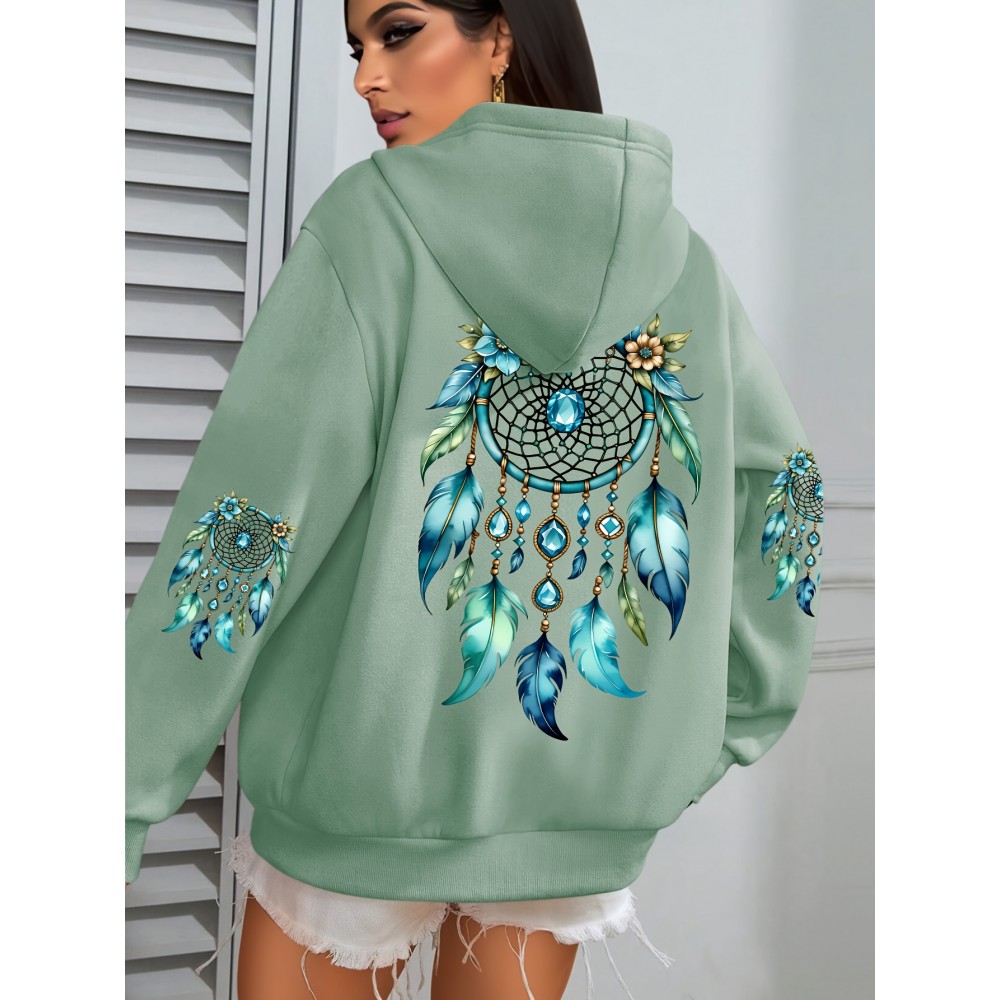 Plus Size - Women'S Elegant Dreamcatcher Hoodie - Cozy Fall/Winter Pullover with Colorful Design, Black Long Sleeve Sweatshirt for Casual or Chic Outfits, Cozy Clothing | Dreamcatcher Design | Durable Fabric